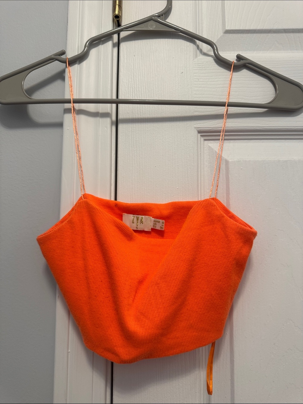 Bright Orange Knit Cropped Cami Top
